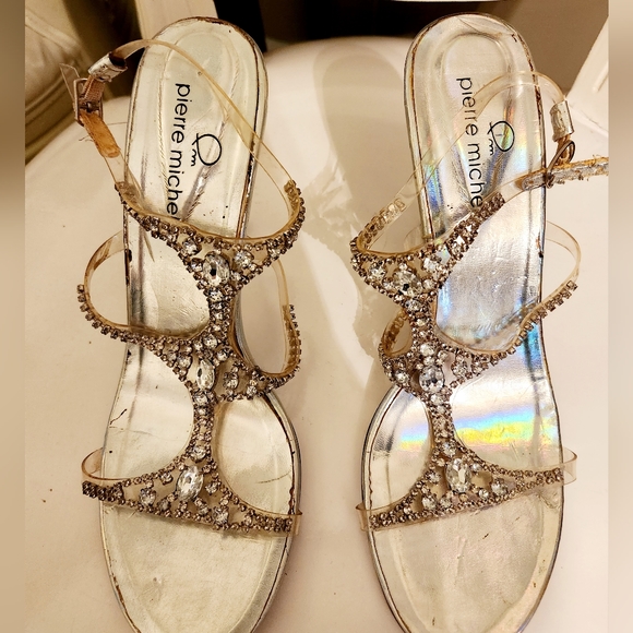 Pierre Michel Silver Metalic Glitter Rhinestone Heels - Picture 2 of 6